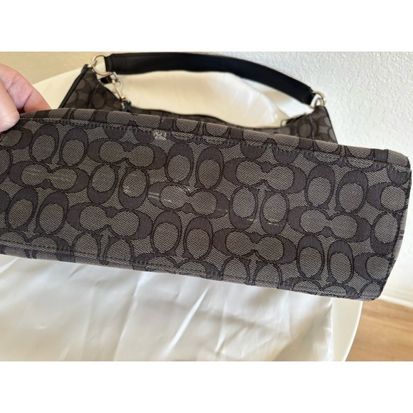 Coach Signature‎ Jacquard Purse Handbag Hobo Style Black and Grey - Picture 10 of 12